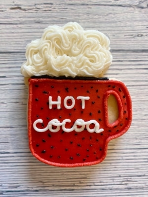 hot cocoa decorated sugar cookies