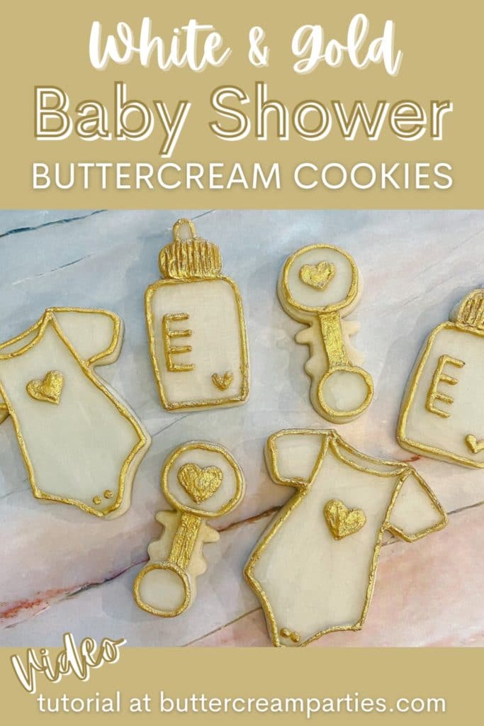 how to decorate all white baby shower cookies with gold accent