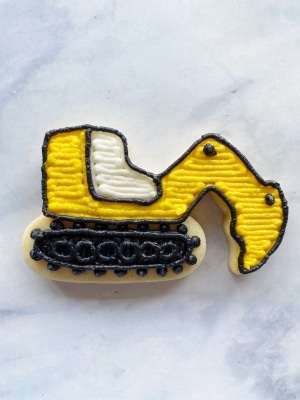 how to decorate excavator cookies for a construction birthday party theme