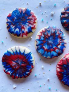 buttercream glaze tie dye cookies for the 4th of July