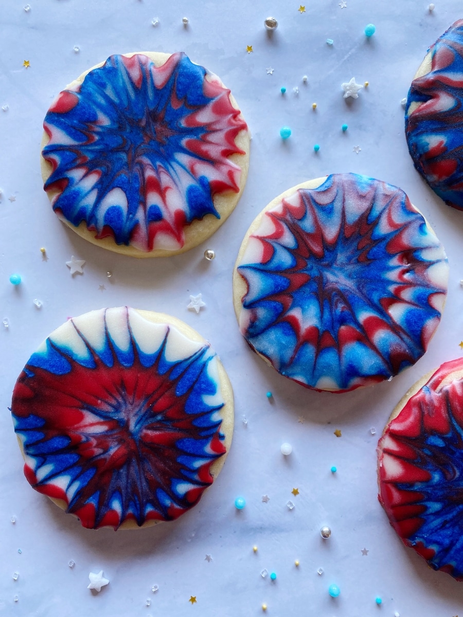 buttercream glaze tie dye cookies for the 4th of July