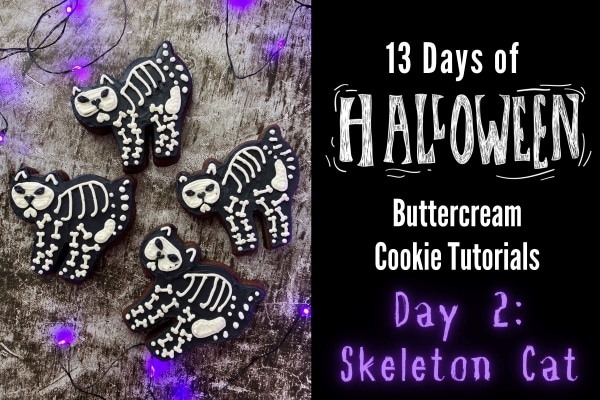 13 days of Halloween cookie decorating tutorials black skeleton cat cookies