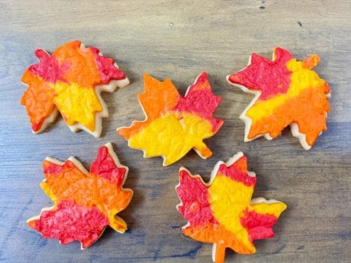 fall leaf sugar cookies using frozen buttercream cut out method