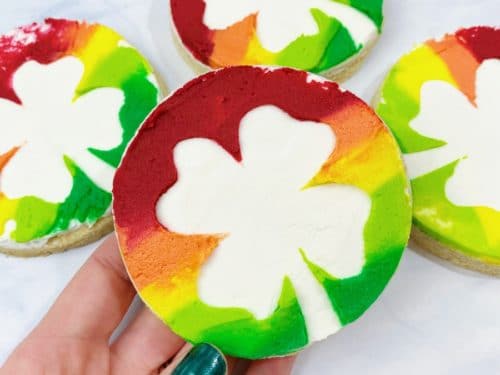 St. Patrick's Day Cookie Decorating Rainbow Shamrock Cookies