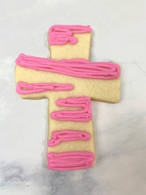 Wooden Cross Cookies with Pink Buttercream