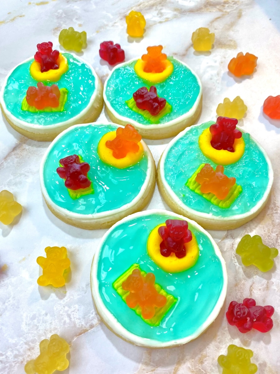 Pool Party Food Buttercream Gummy Bear Cookies in Piping Gel Water