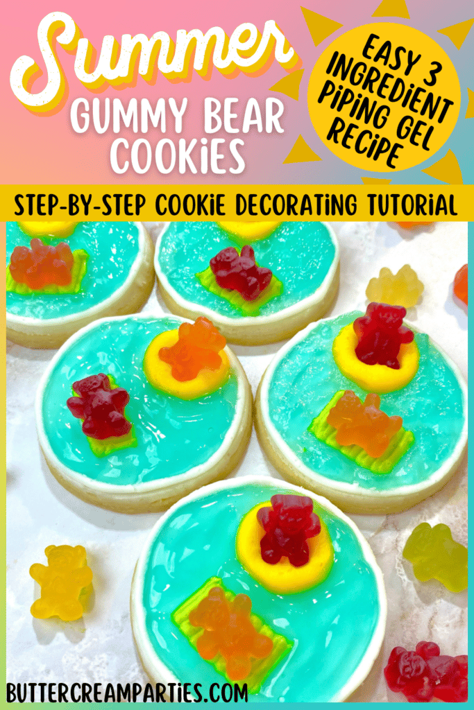 Summer Pool Party Cookies Gummy Bears Floating in Piping Gel Water