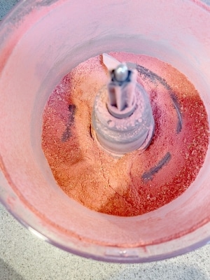 Strawberry Buttercream with Freeze Dried Strawberries Ground in Food Processor