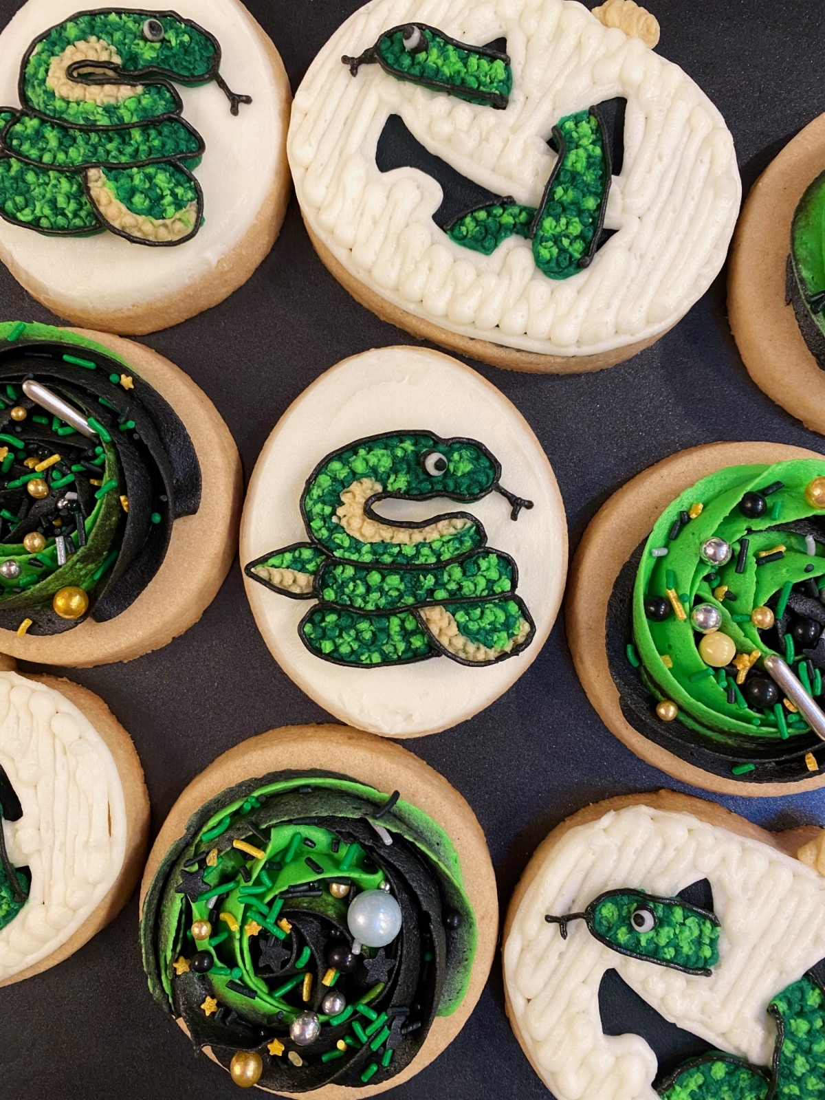 Halloween snake sugar cookies with buttercream frosting