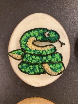 snake sugar cookies with buttercream add the tongue and eyes