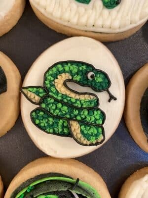 Halloween snake sugar cookies with buttercream