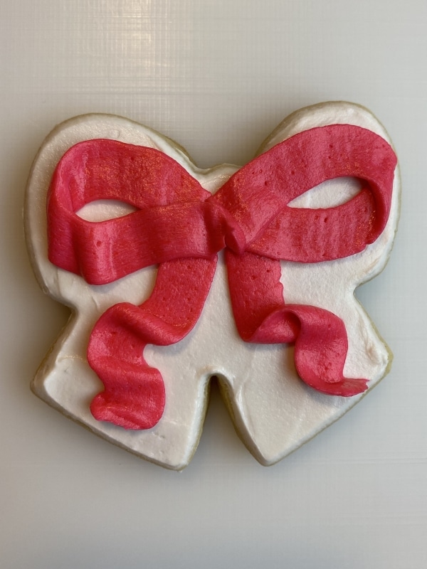 velvet bow sugar cookies with buttercream frosting