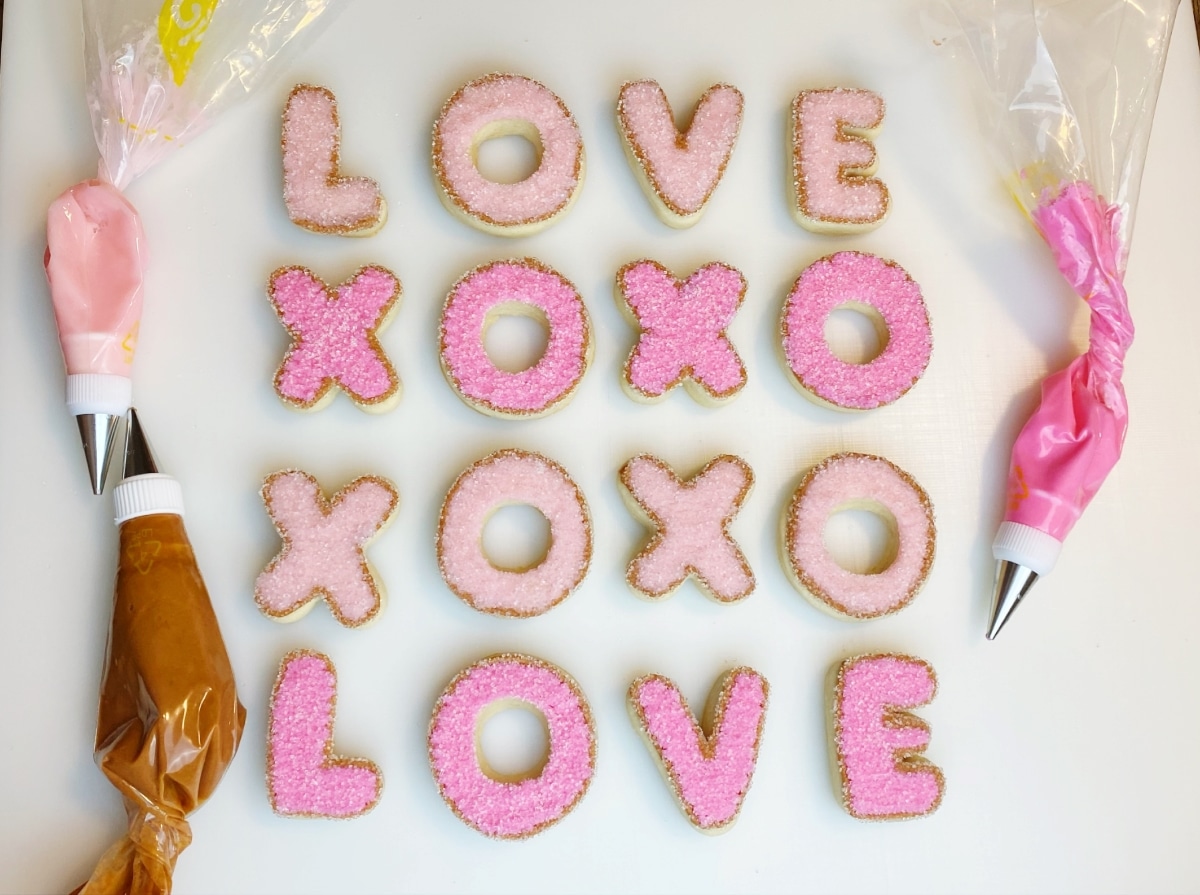 Easy Valentine Sugar Cookies with Buttercream Frosting and Sanding Sprinkles