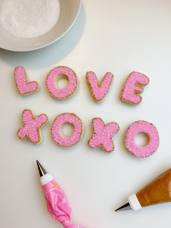 Easy Valentine Sugar Cookies with Buttercream Frosting and Sanding Sprinkles