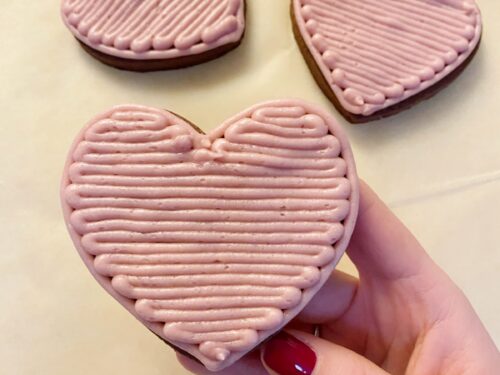 Valentines Day chocolate raspberry cookies with buttercream frosting
