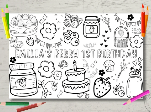 berry first birthday party coloring page