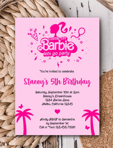barbie birthday party invitations