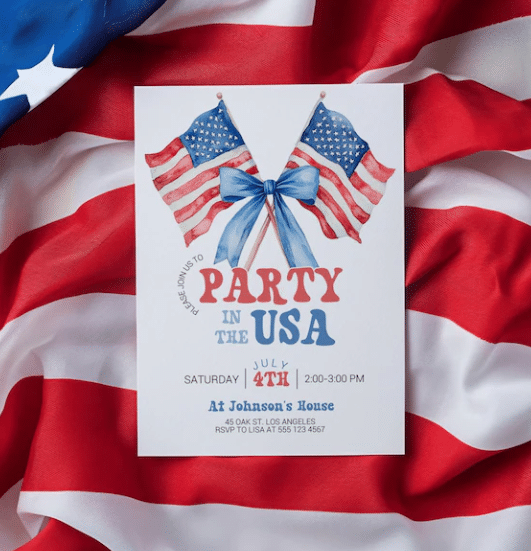 4th of july party invitation girly