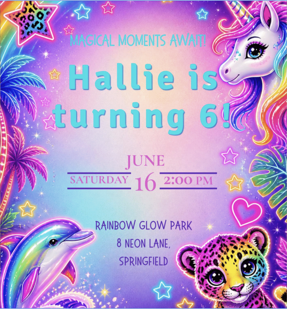 lisa frank birthday invitation
