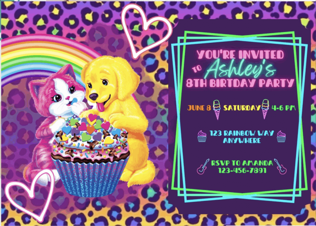 lisa frank party invitation 