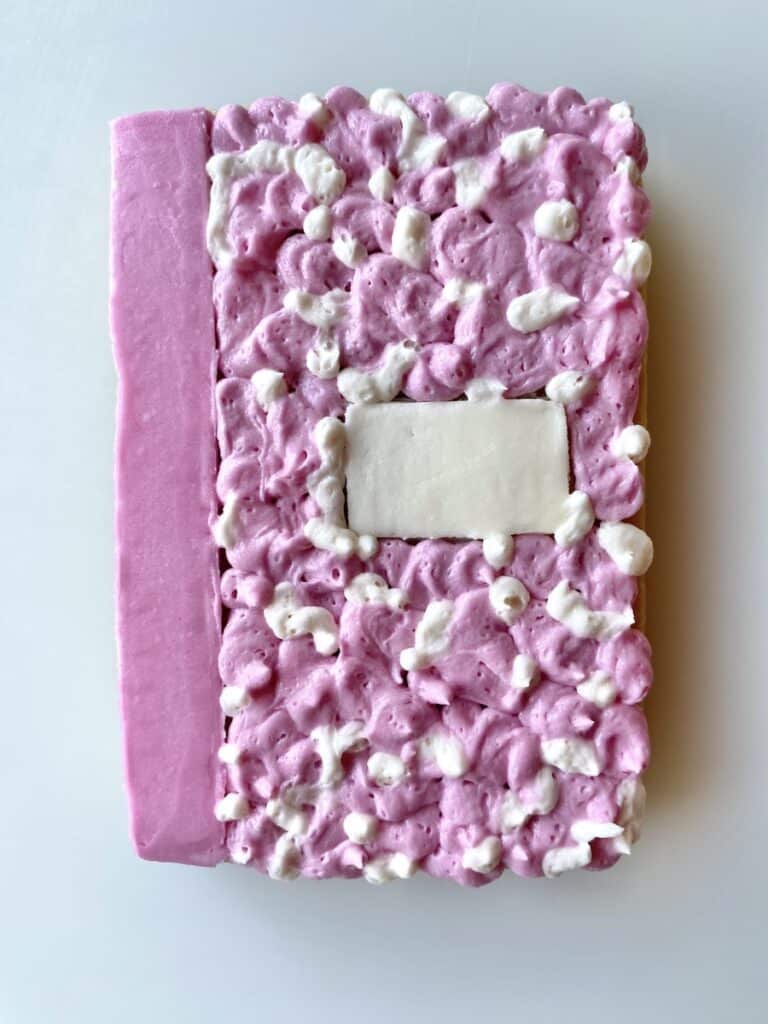composition notebook cookie with buttercream
