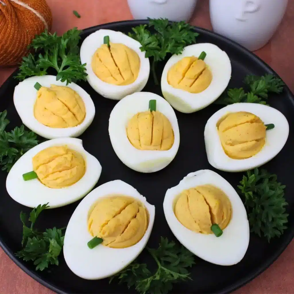 pumpkin deviled eggs fall bonfire party food