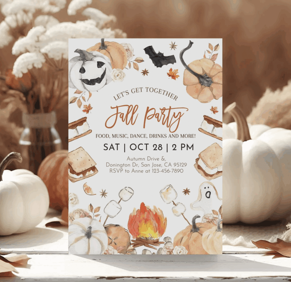 fall bonfire party invitation halloween party invitation