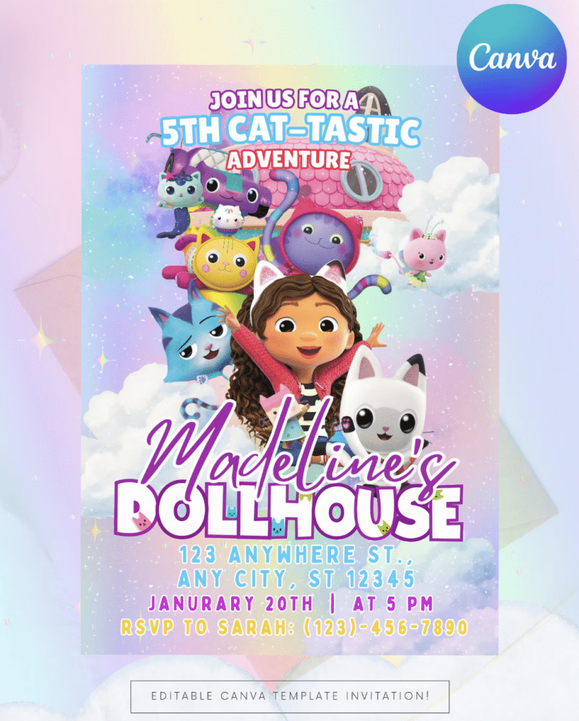 gabbys dollhouse birthday party invitation